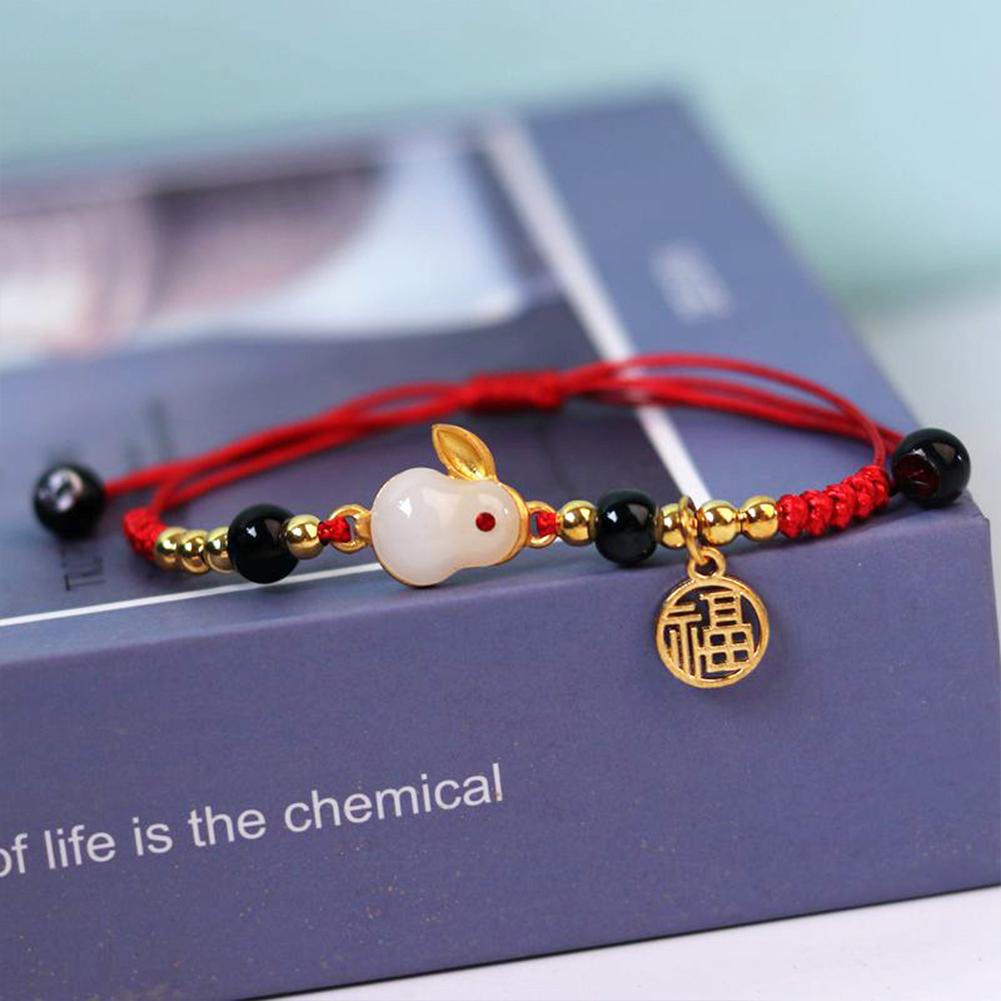 Jade Rabbit Bracelet Women Handmade Red Black Rope Charm New Year Lovers Bracelets Jewelry Frie R9D0