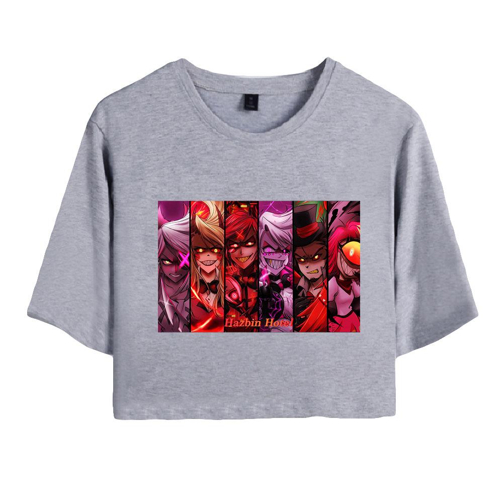 Módní Dámské Sexy Hazbin Hotel Grafický potisk Krátký rukáv Crop Top Legrační trička Hipster Cool Tops s výstřihem do O