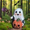 Soft Aesthetic Ghost Sculptures Halloween Decoration, Holding Pumpkin Resin Figurine with Witch Cute Home Party Accents Hat, Spooky Tabletop Decor for