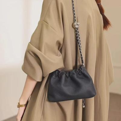 2024 Trendy Pleated Leather Cloud Bag with Gold Chain – Women's Small Square Shoulder Messenger