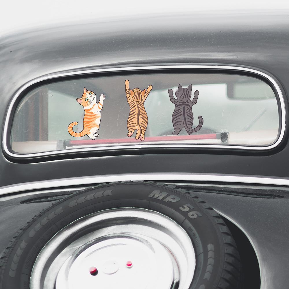 Cartoon Drei Kätzchen Glas Auto Hintergrund Verschönerung Dekoration Aufkleber