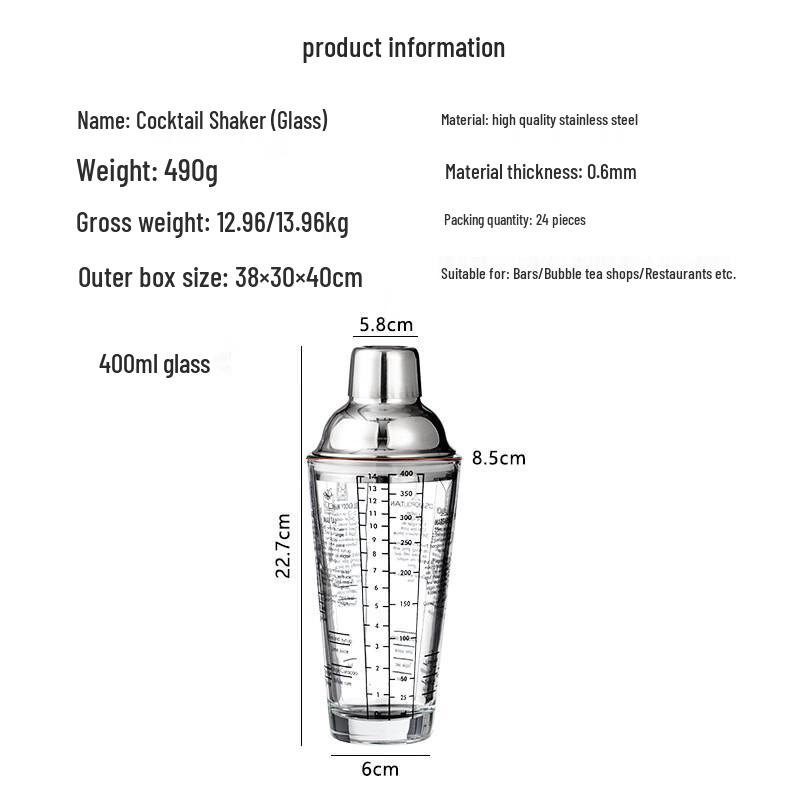 Glass Cocktail Shaker with Stainless Steel Accents