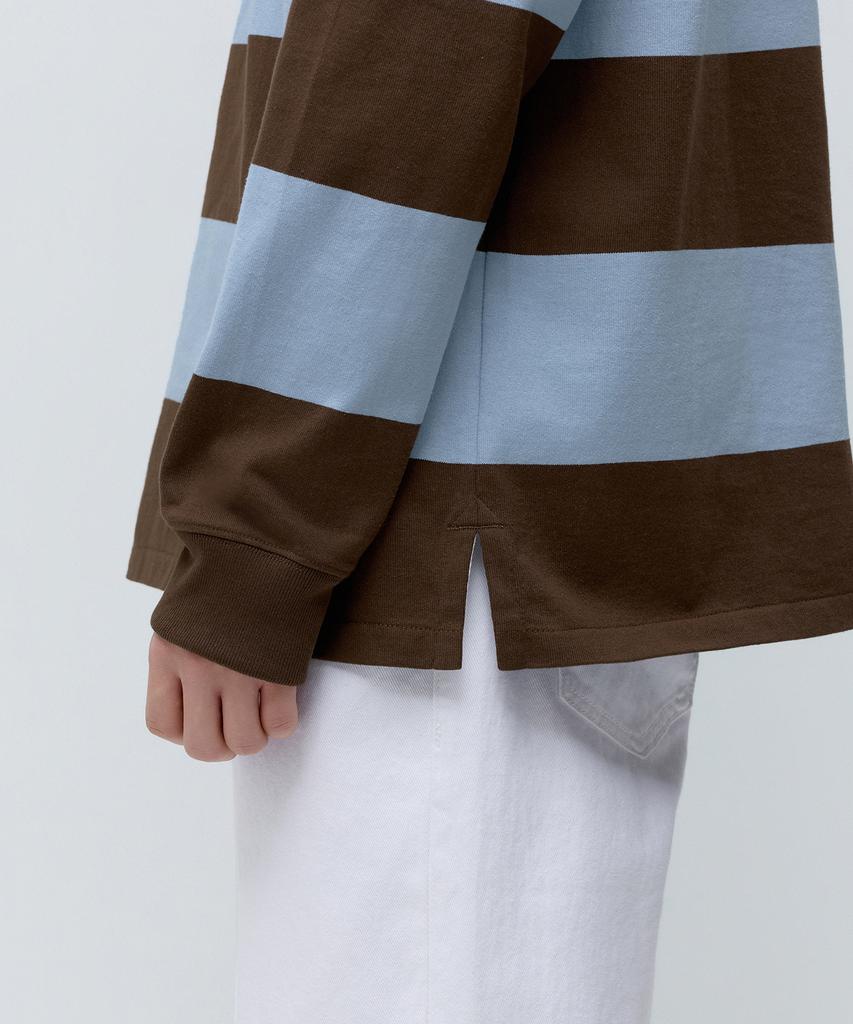 MUSINSA STANDARD Relaxed Striped Rugby Shirt [Brown/Light Blue]