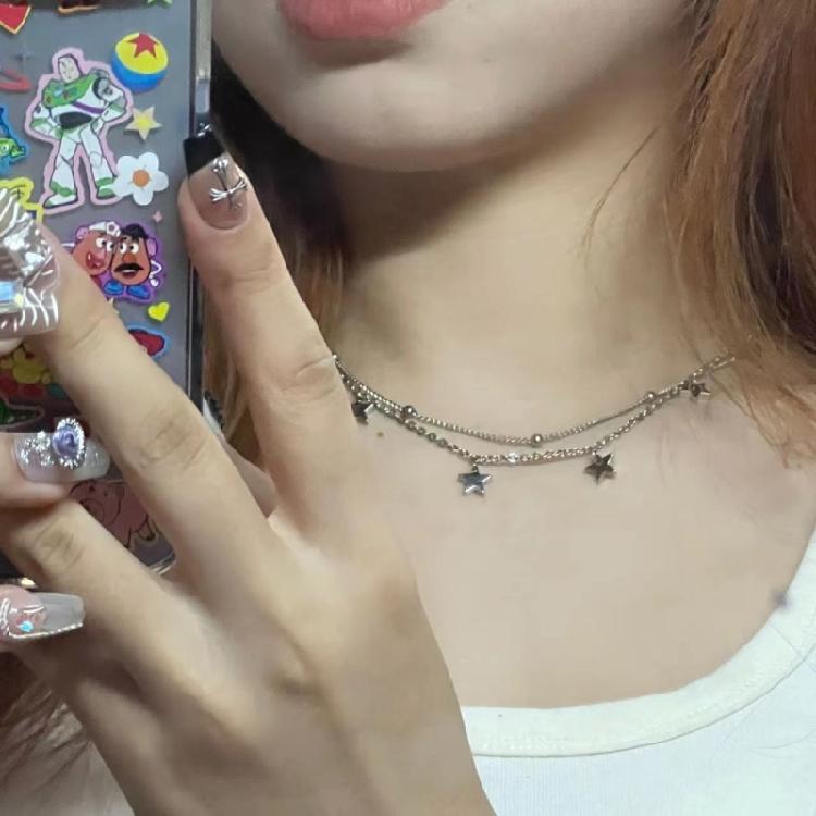 Fashionable Neck Jewelry Star Necklace Double Layer Star Choker Gift for Girls