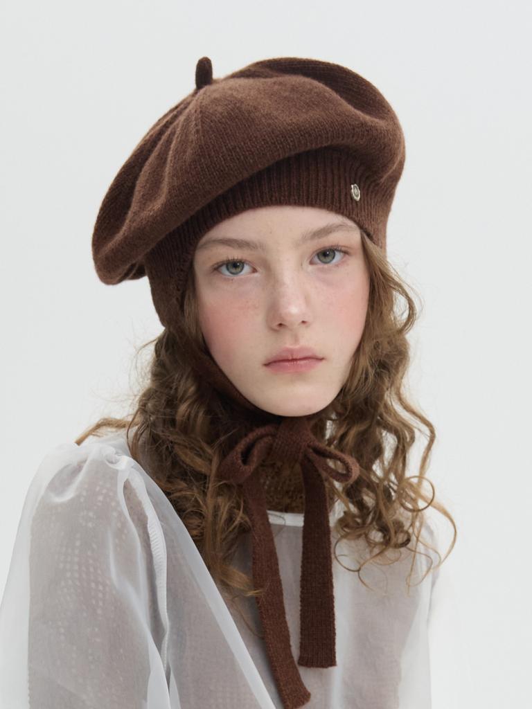 Beulaunhaes Tricot Ribbon Beret - Brown