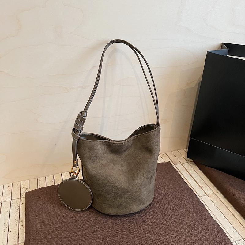 Korean niche ins suede suede surface retro bucket bag versatile shoulder messenger women tote bag
