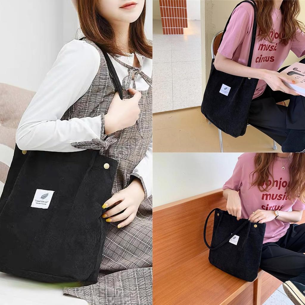 Aphoraeny Corduroy Tote Bag for Women Cute Totes Shoulder Bag with Inner Pocket for Work Beach Shopping Travel Grocery