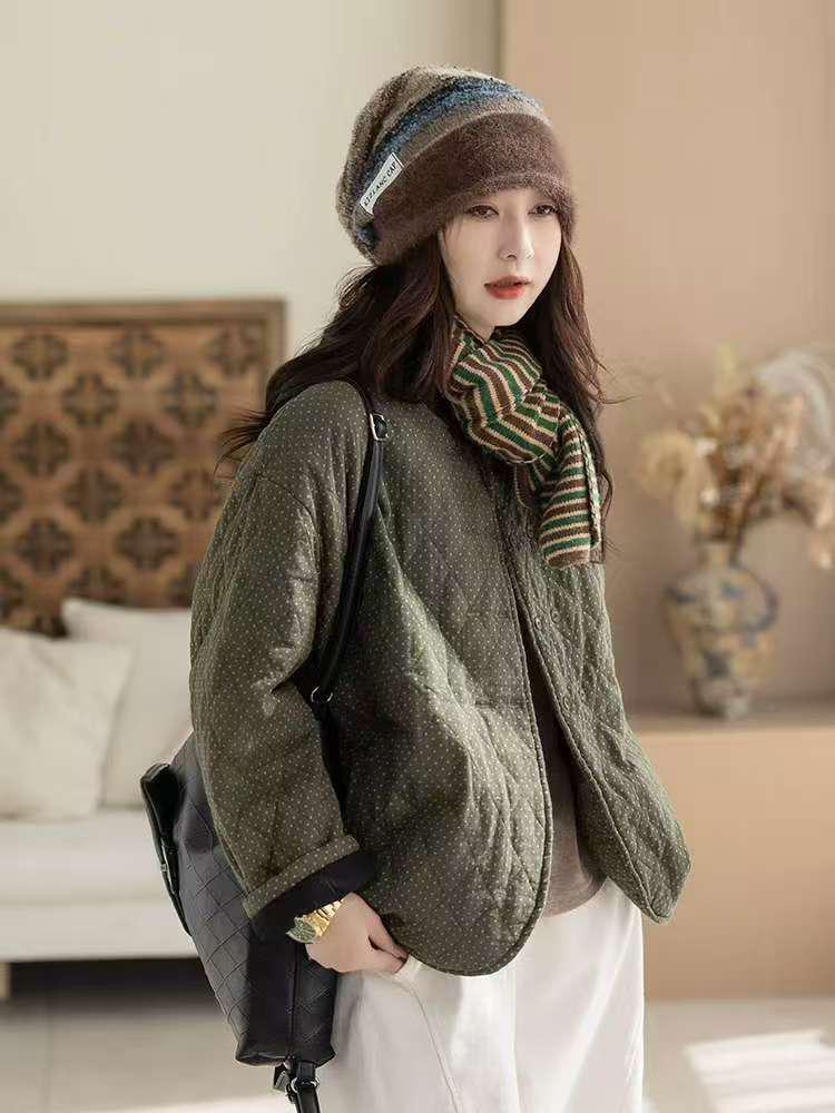 Women's Retro Polka Dot Quilted Cotton Jacket: Warm Winter Outerwear