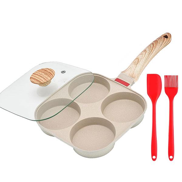 Deepened Egg Frying Pan with Lid 4-Cup Nonstick Granite Omelette Pan Skillet Pancake Pan Healthy Breakfast Egg Cooker Pan