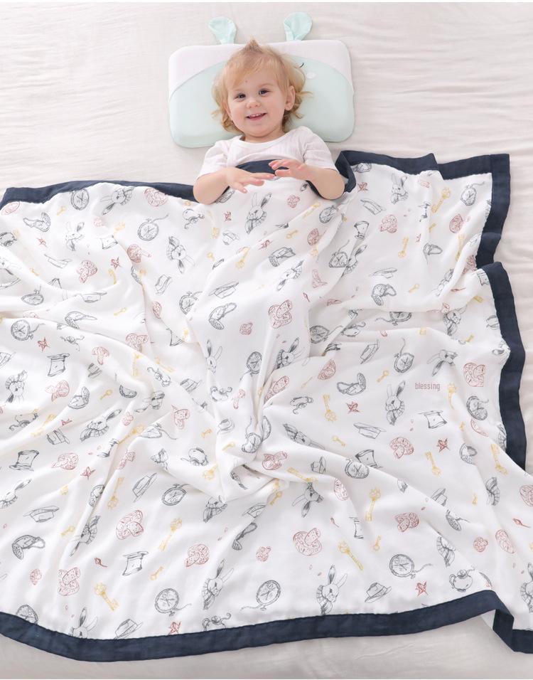 Digital Print Bamboo Cotton Baby Blanket - Four-Layer Gauze Anti-Kick Quilt for Newborns
