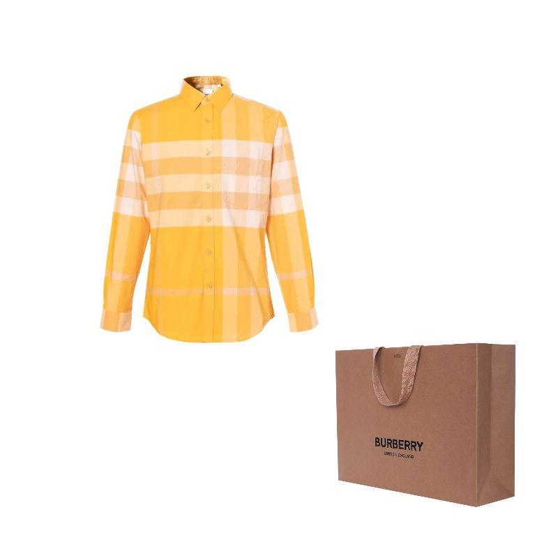 Burberry SS23 Men's Check Button-Up Cotton Long-Sleeve Shirt Marigold 80659741