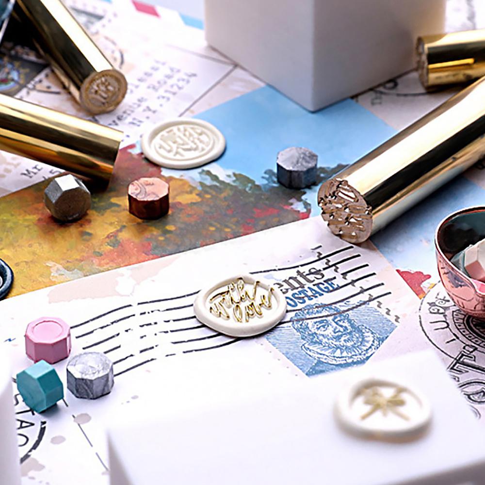 15mm 2 Sides Mini Brass Sealing Stamp Bellflower Eucalyptus Leaves Pattern Brass Column Gun Sealing Wax Stamps for Envelope
