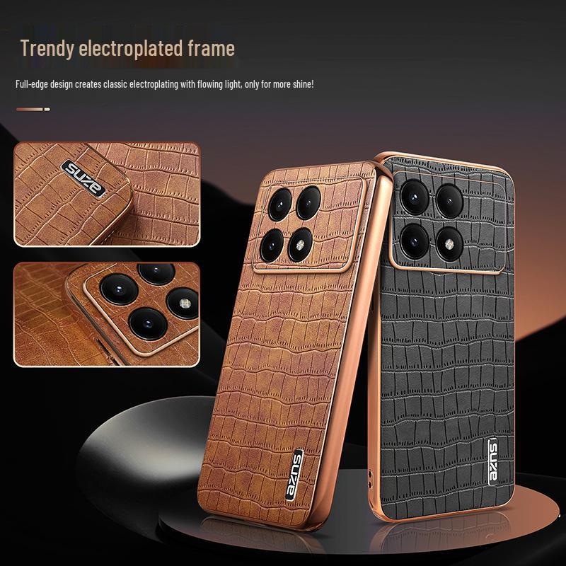 Xiaomi 15 Electroplated Crocodile Pattern Phone Case - Redmi K80/POCO F7Pro Anti-Fall Business Cover