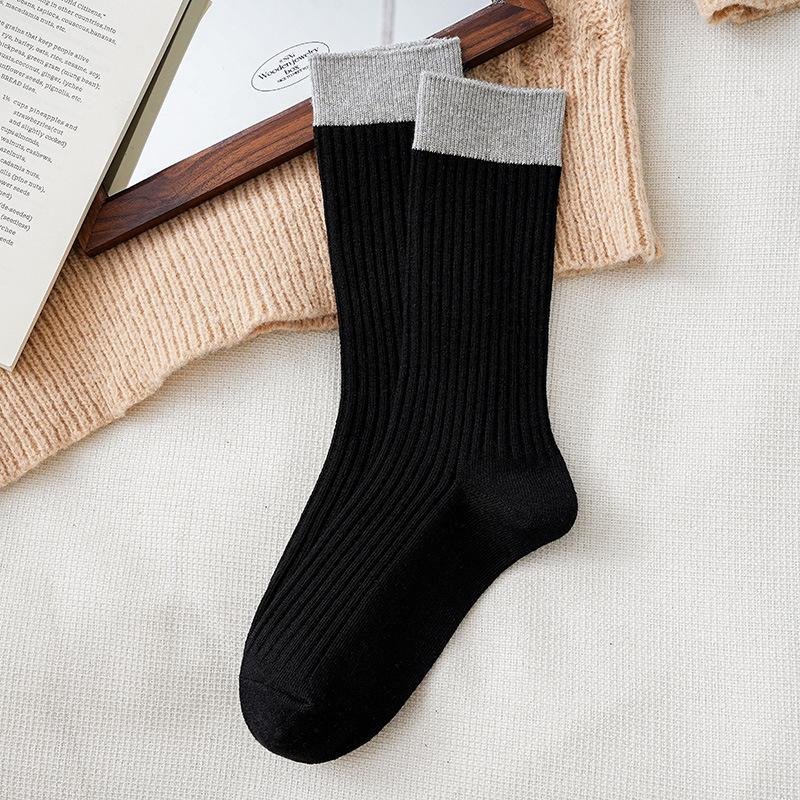 Retro Contrasting Socks Pure Cotton Tube Socks Season Dongdaemun Internet Celebrity Double Needle Boneless Pile Socks