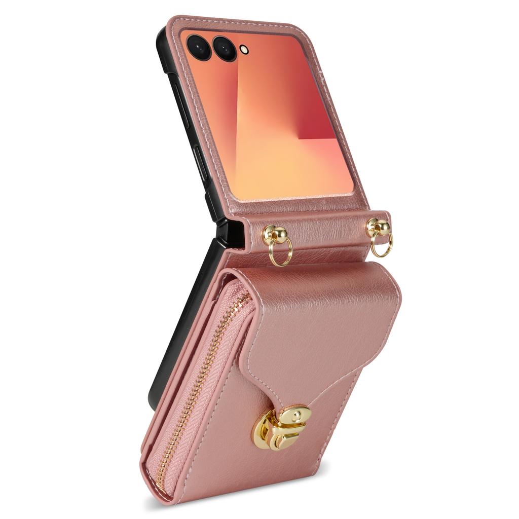 Crossbody Leather Cover Wallet Phone Case For Samsung Galaxy Z Flip 7 FE 6 5 4 3 Flip7 Flip6 Cards Slot Purse Triple Fold Bag
