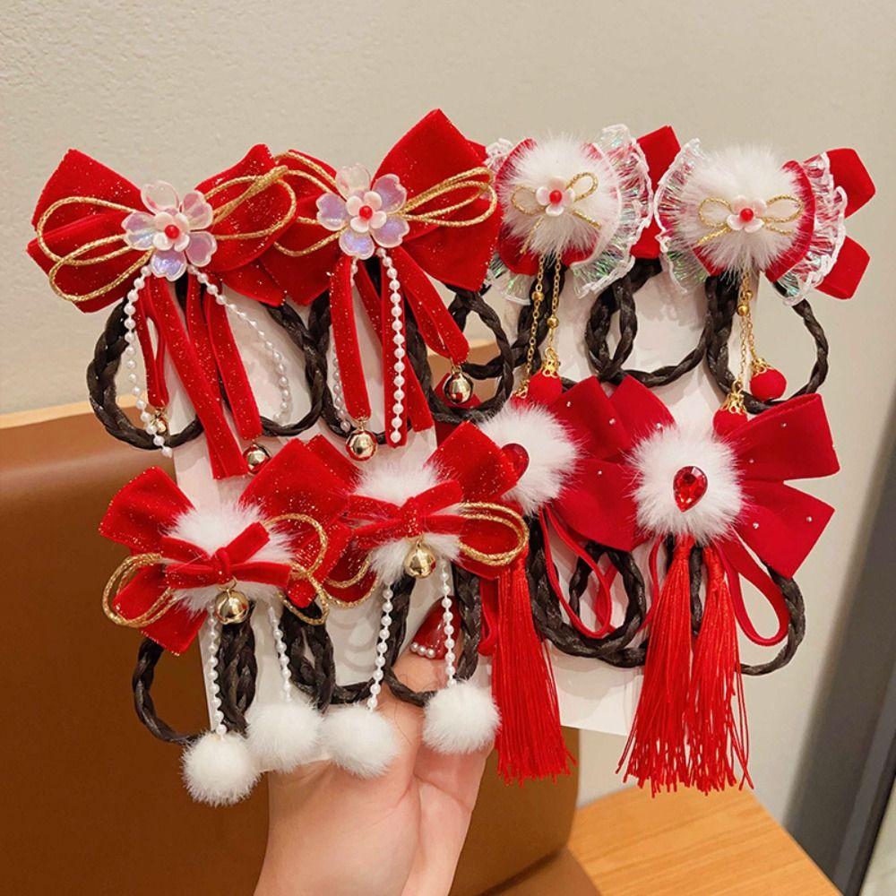 Princess New Year Bow Hairpins Red Girls Hanfu Headwear Sweet Children's New Year Hairpin  Kids