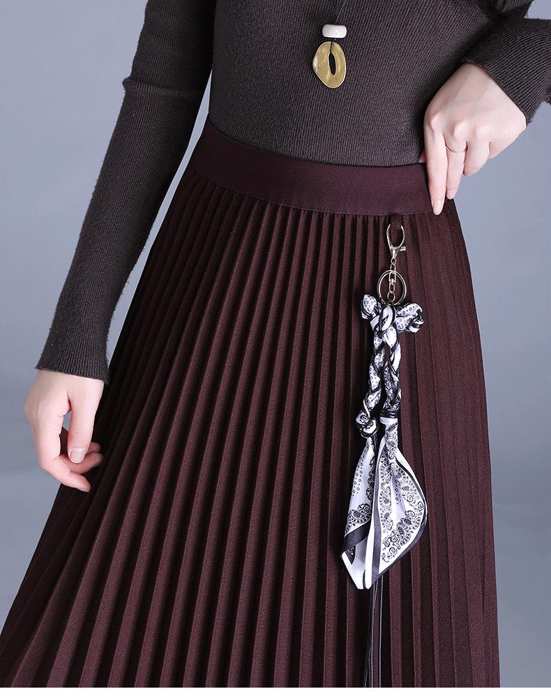 Elegant Mid-Length Wool Pleated Skirt - 2025 Autumn/Winter High-Waisted Slimming Style