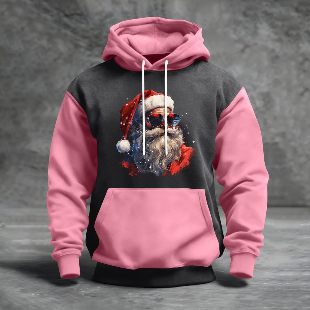 Men's Christmas Print Color Block Hooded Casual Sports Comfort Sweatshirt