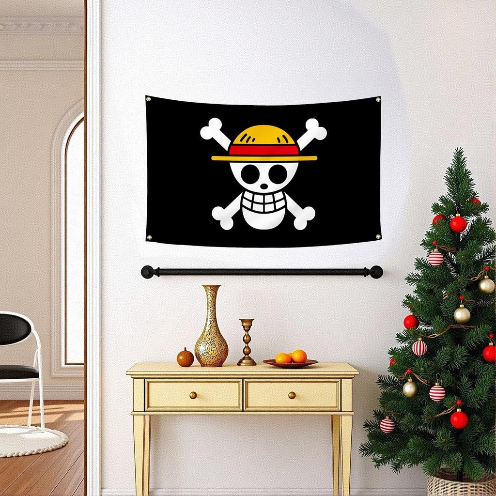 For One Piece Animation Luffy's Straw Hat Pirate Flag Multi-colored, for Room, Cosplay & Party, 59in X 36in (3x5 FT)