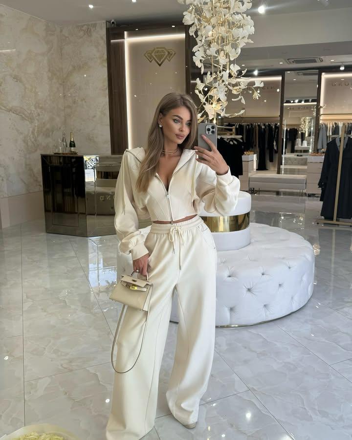 Casual 2 Piece Lounge Set Zip Up Hooded Sweatshirt with Drawstring Pants Women Loungewear