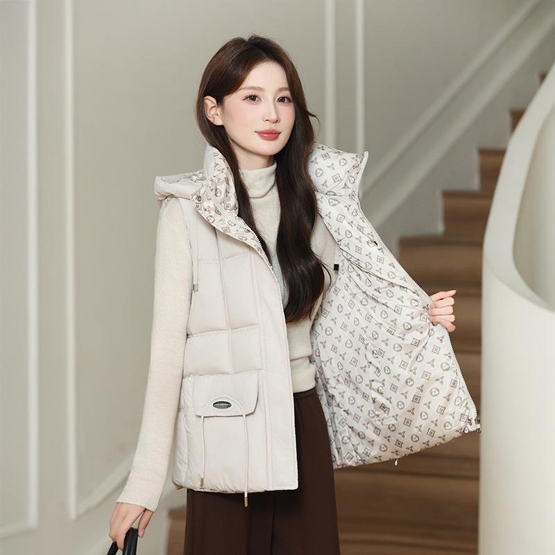 Herbst und Winter neue Daunen Baumwollweste High Sense Damen Kapuze warm Mode verdickt ärmellose Baumwolljacke