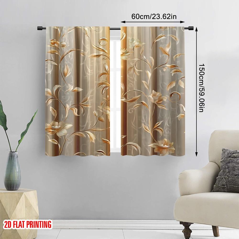 2D Flachdruck 2 Stück Europäische Blumenvorhänge Vintage Vorhänge für Schlafzimmer Büro Küche Wohnzimmer Arbeitszimmer Heimdeko Stange