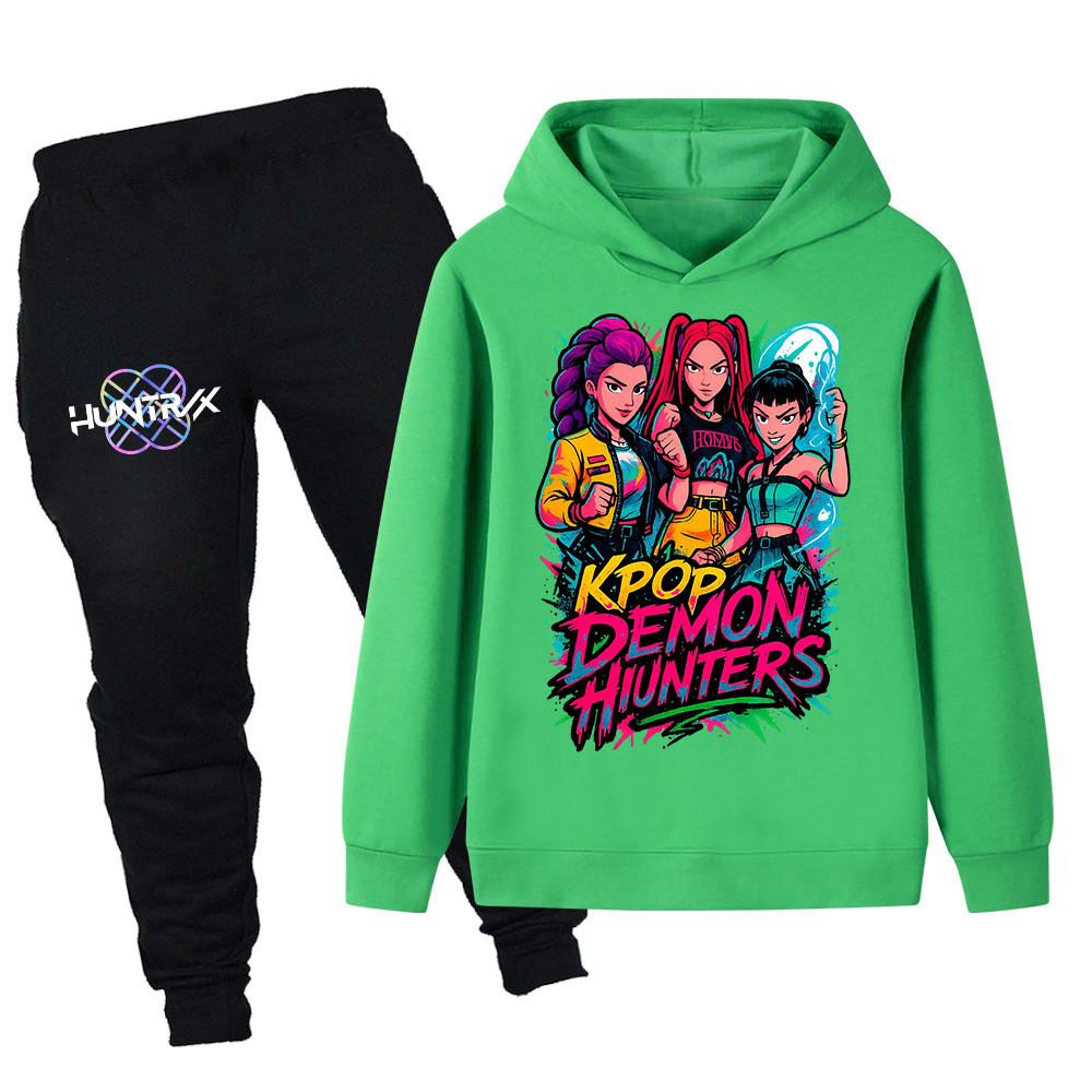 PB1213 Kinder Jungen Mädchen Kpop Mira Zoey Rumi Print Langarm Kapuzenpullover Hose Hosen Kleidersets