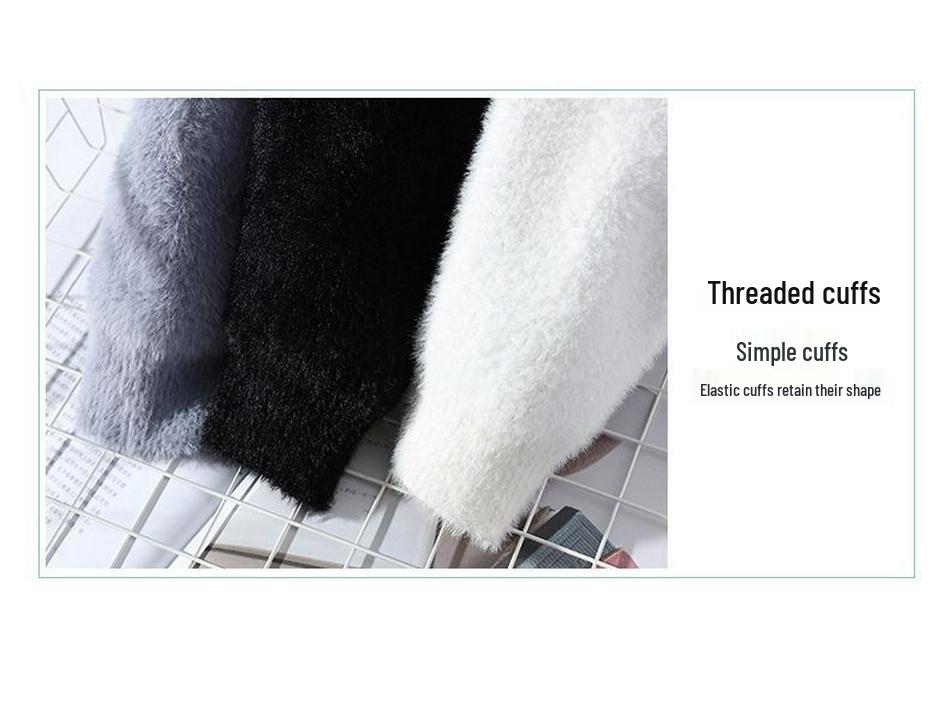 Men's Mink Velvet Half-High Collar Sweater - Autumn/Winter Fleece-Lined, Thick, Warm, Soft Fluffy Yarn.