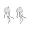 Women Floating Jellyfish Earrings Stud Silver Color Transparent Crystal Cute Deep-Sea Jellyfish Post Earrings Cute Jewelry