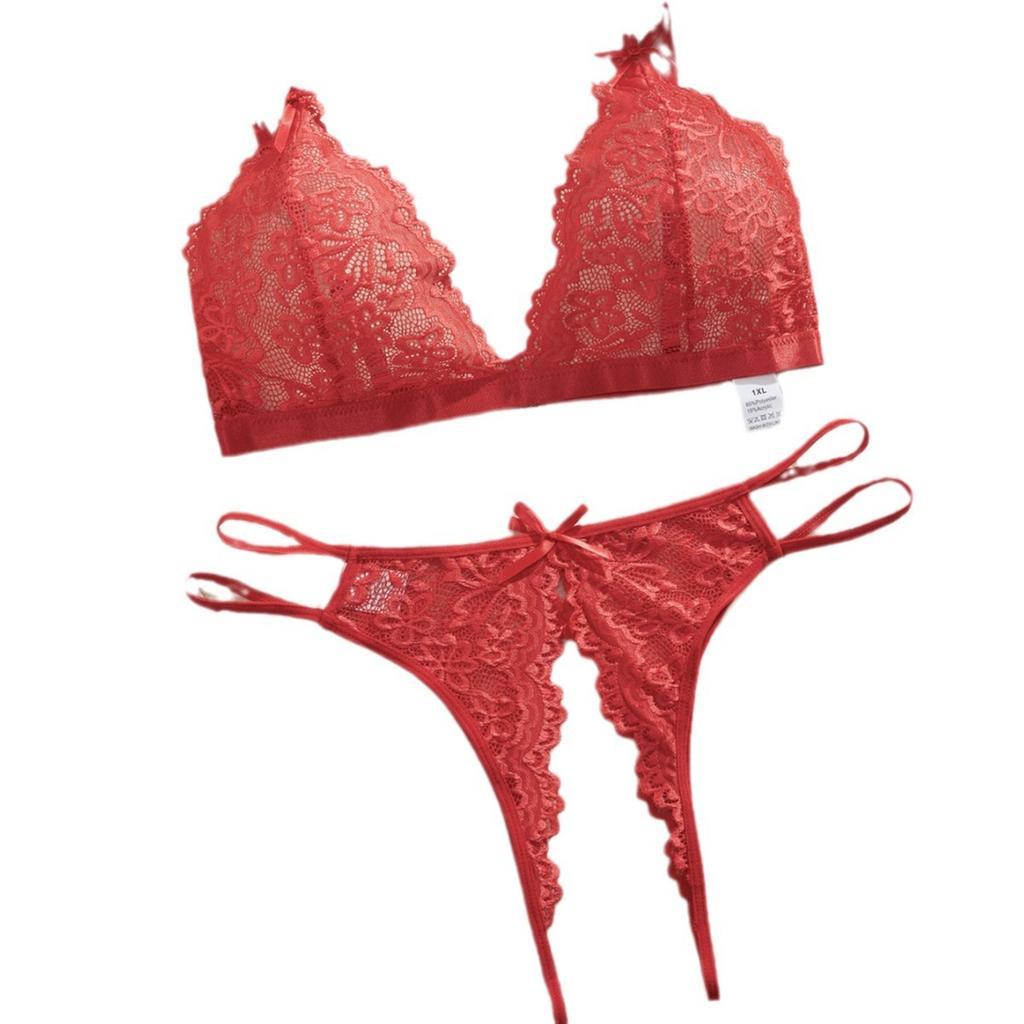 European and American explosive sexy ling sexy romantic lace bow French sex perspective underwear set