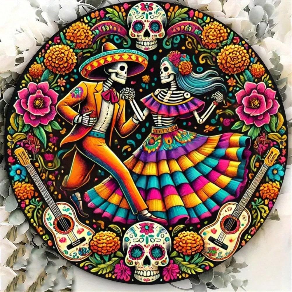 Day of the Dead Lovers Skeleton Metal Wall Art Mexican Folk Decor 20x20