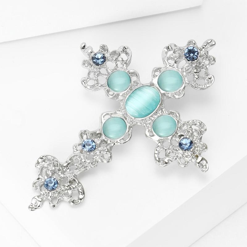 Alloy Crossed Brooch with Rhinestones Religious Lapel Pin Secure Clasp Accessory for Special Event And Everyday Outfits