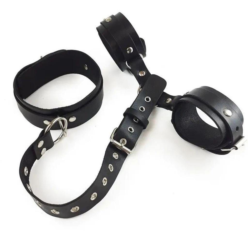 Leather Wrist Restraints and Collar Set - Bondage Accessories for Adult Parties and Play
