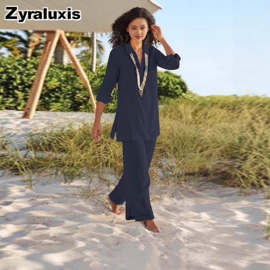 Nuovo Set Casual da Donna Moda Taglie Forti Cotone Lino Set Largo