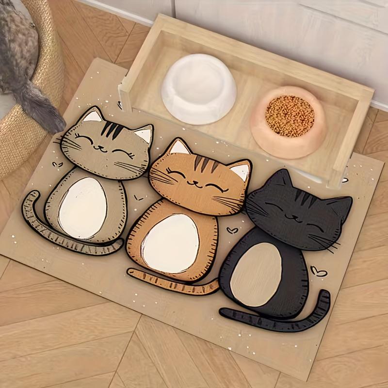 1 Alfombrilla para Mascotas con Bonito Dibujo de Gato, Fácil de Limpiar y Duradera, Alfombrilla Absorbente de Secado Rápido para Alimentación con Base Antideslizante, Alfombrilla de Comida para Gatos de Alta Calidad, Alfombrilla para Comedor de Mascotas
