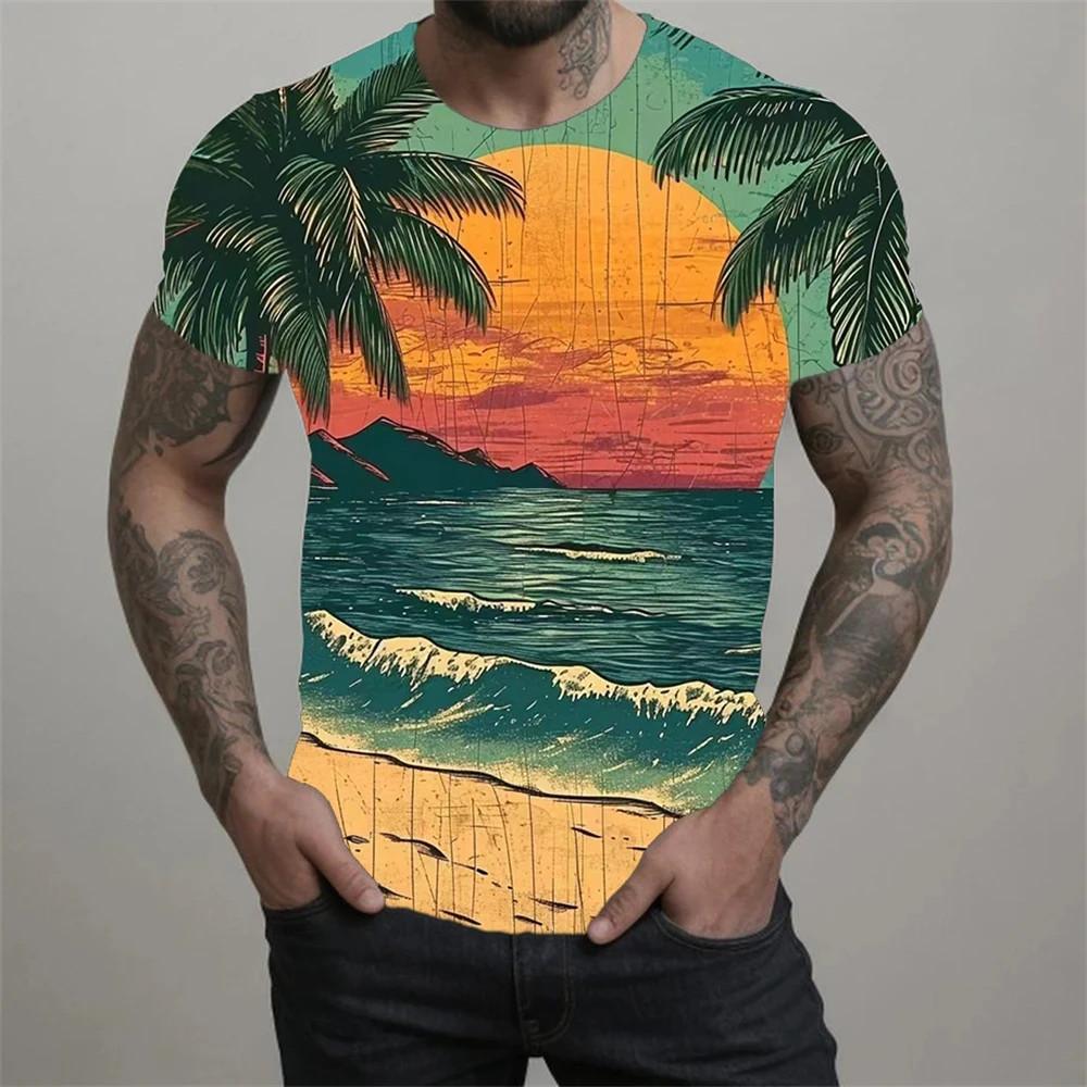 Summer Beach men's T-shirt 3D coconut tree print men's and women's Hawaiian T-shirt oversized T-shirt short sleeved top travel suit