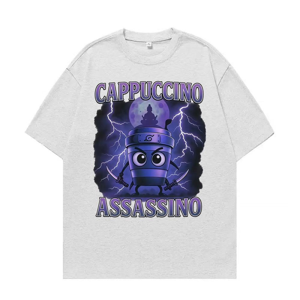 Cappuccino Assassino Funny Italian Brainrot Meme T Shirts Unisex Fashion Humor Oversized T-shirt Men Comfort 100% Cotton T Shirt