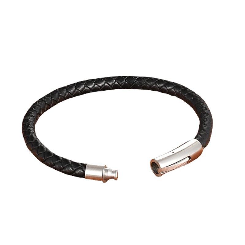 Adjustable Snap Closure Handwoven Leather Bracelet For Men Stylish Cuff Fashion Accessory Durable Comfortable