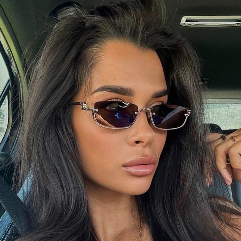 Fashionable Luxury  Designer Half-Rim Rectangular Sunglasses Women Vintage Small Frame Sun Glasses Ladies Geometric Square Eyewear