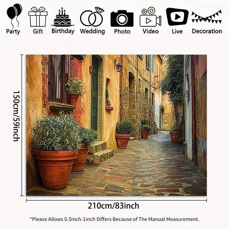 2D Flat Printing European Village Alley Backdrop Italy Tuscan Stone Houses Background