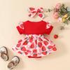 Summer 2026 Strawberry Bear Ribbed Triangle Romper with Faux Straps