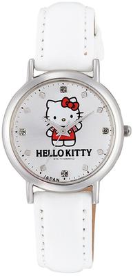 Relógio Analógico Citizen com Hello Kitty À Prova D'água Couro Feito em Branco Q&Q Design Feminino, Pulseira, Japão, 0017N004,