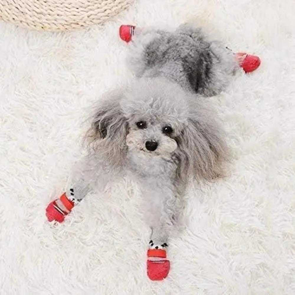 Warm Knitted Pet Dog Socks Waterproof Non-slip Rubber Boot Socks For Cats Small Medium Pets In Rainy Snowy Days