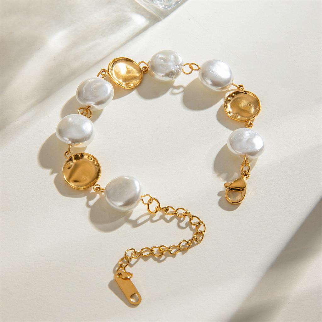 Stainless Steel Bracelet Vintage Bracelet Glass Coin Pearl Disc Bracelet Fashion Women Wrist Jewelry for Any Occasion