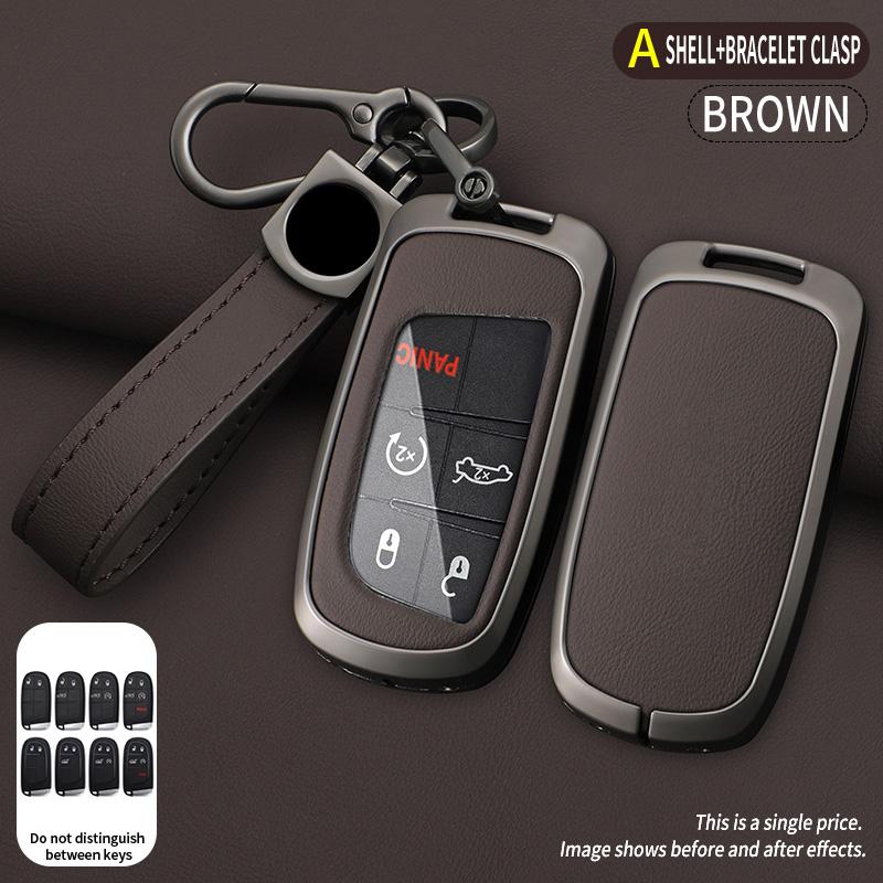 Interior Mouldings Metal Leather Car Key Cover Case Fob for Jeep Renegade Compass Grand Cherokee for Chrysler 300C Wrangler Dodg