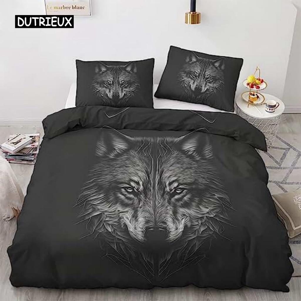 Duvet Cover Black White Wolf Animal 3D Bedding Set for Adult Kids Bedroom Decorations Soft Microfiber Exotic Style Comforter