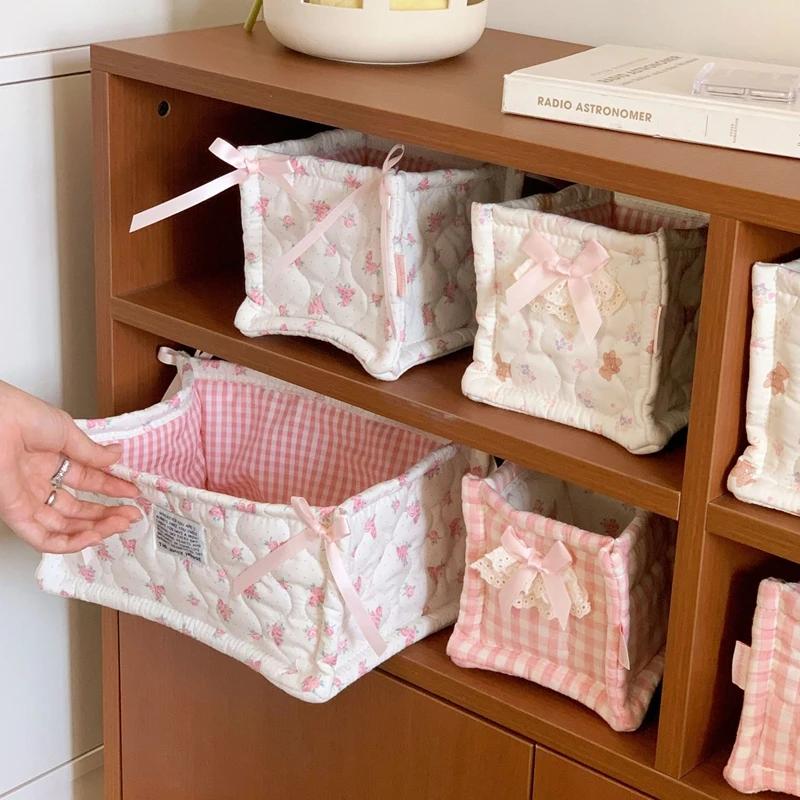 Cute Square Storage Basket Pantry Bedroom Decor Desk Item Organizer Debris Organizing Bag for Snacks Sundries Clutter Management