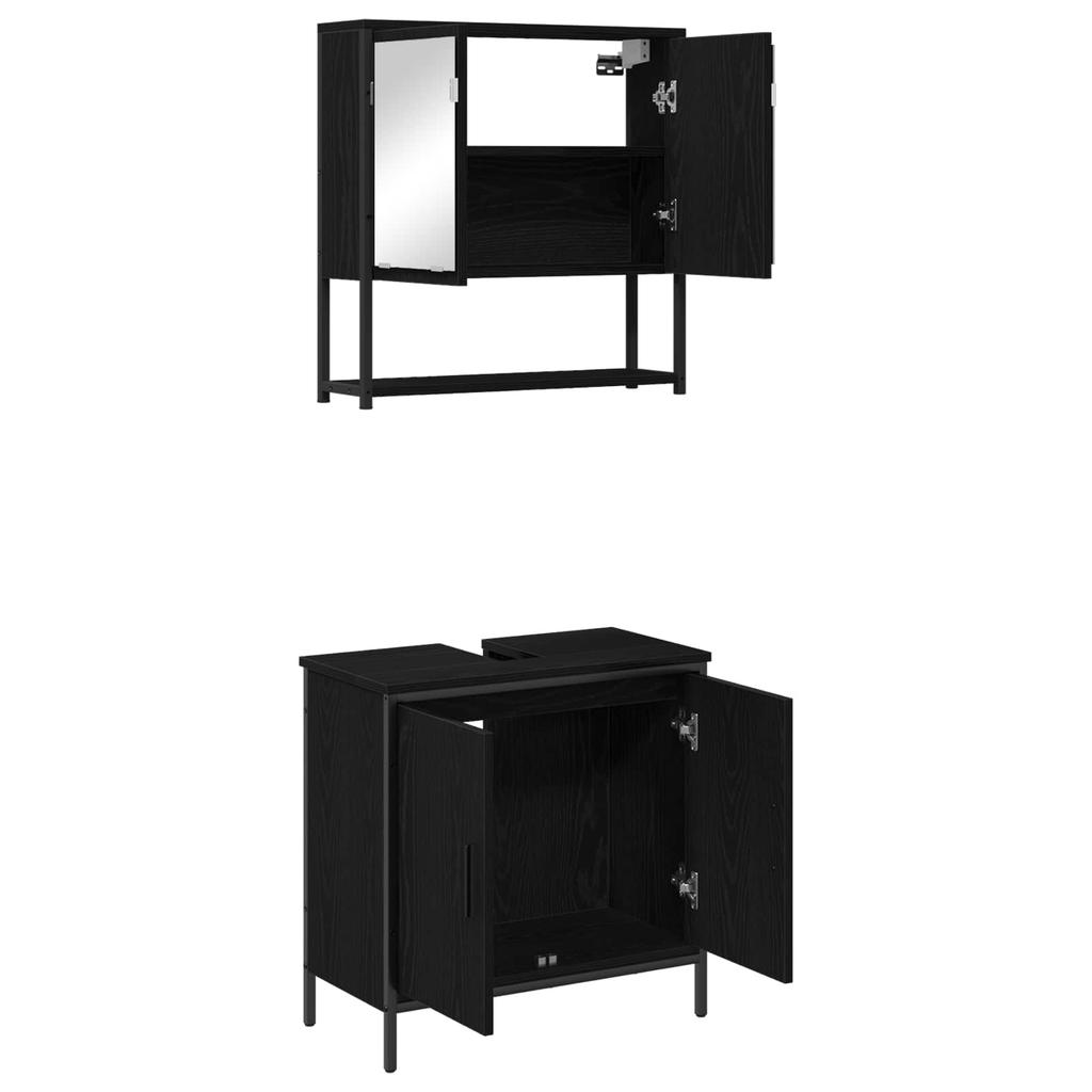 Bathroom Furniture Set with Shelf 2 Pcs Black Particleboard