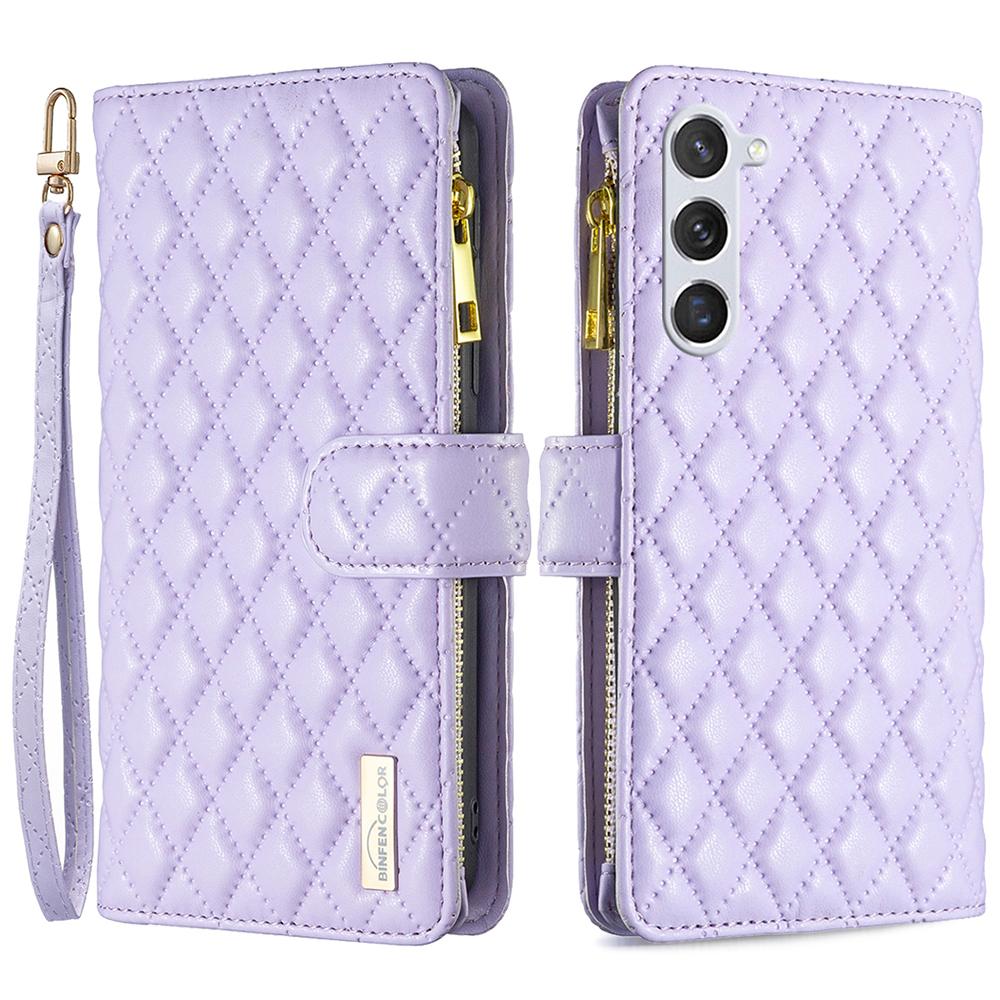 

BINFEN COLOR BF Style-15 For Samsung Galaxy S25+/S24+ Leather Phone Case Zipper Pocket Wallet Phone Cover Purple