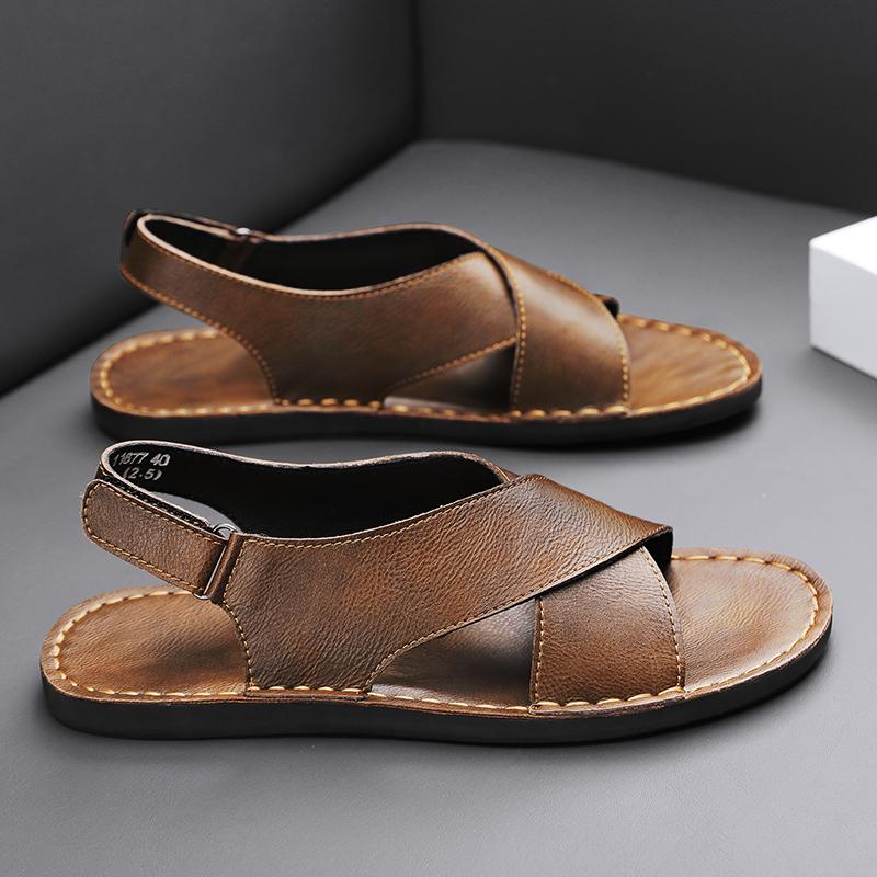 TUINANLE Leather Sandals, Breathable Men's Beach Shoes, Non Slip Soft Soled Cowhide Casual Sandals/slippers Women